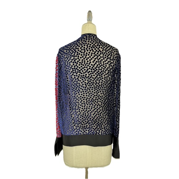 DIANE VON FURNSTENBERG Top Wrap Velvet Burnout Dots Blue Red Blouse S Fun Party - Picture 6 of 11